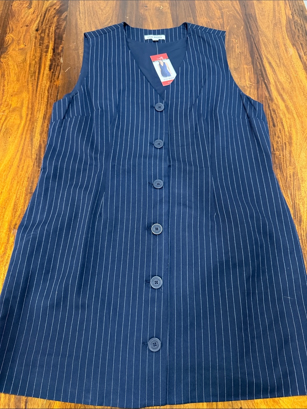 NWT Steve Madden Navy Pinstripe Button Up Dress Executive Chic